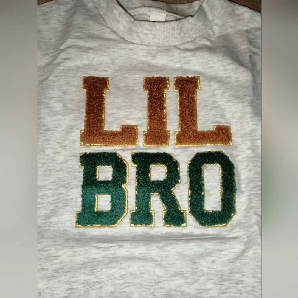 Infant Baby Boy Fall Sweatshirt Jumpsuit Fuzzy Letter Embroidery ' Lil Bro ' - Picture 2 of 2